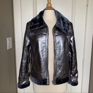 Metallic pleather faux fur jacket